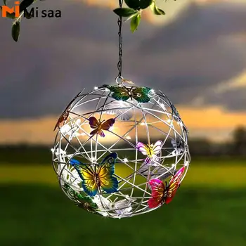 Kelebek Kolye Açık Su Geçirmez Peyzaj Asılı Lamba Metal Ev Dekoratif Güneş bahçe lambası Yolu örgü dokuma