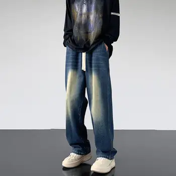 Retro Düz Kot Erkekler Kore Streetwear Kot pantolon Y2k Kot Erkekler için Giyim Sonbahar Gevşek günlük kot Pantolon Anlamak