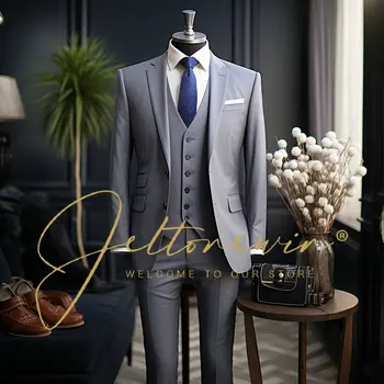 (Ceket + Yelek + Pantolon ) high-end Marka Butik Moda Düz Renk Erkek Rahat takım elbise 3 Parça Set Damat düğün elbisesi