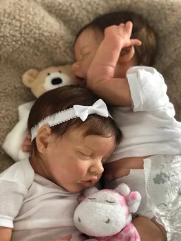 43cm Twins Sisters Tam Vücut Silikon Vinil Bebe Reborn Kız Köklü Saç 3D Boya Cilt Görünür Damarlar Gerçekçi Yenidoğan Bebek