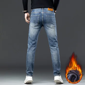Marka erkek Kadife Kalınlaşmış Kot Kış Yeni Stil Slim Fit Sıkı Sıcak Denim Pantolon Moda Trendi Yakışıklı erkek pantolon