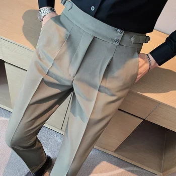 2023 Bahar Yeni Moda Dökümlü Yüksek bel Rahat Pantolon Yüksek Kaliteli Erkek İş Ofis Sosyal Takım Elbise Pantolon Resmi Düğün Pantolon