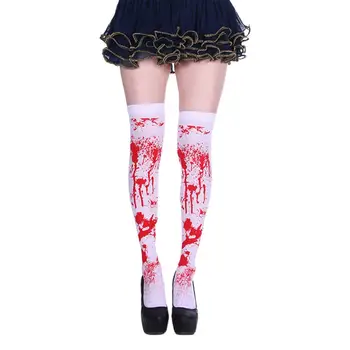1 Çift Kadın Çorap Komik Cadılar Bayramı Elemanı Kan Lekeli Çorap Bayan diz Üstü Çorap