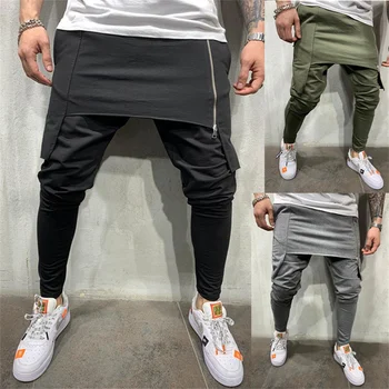 Hip Hop Trend Erkek Pantolon Slim Fit Streetwear Spor kalem pantolon erkek Rahat Sweatpants Erkek Düzensiz Fermuar Joggers