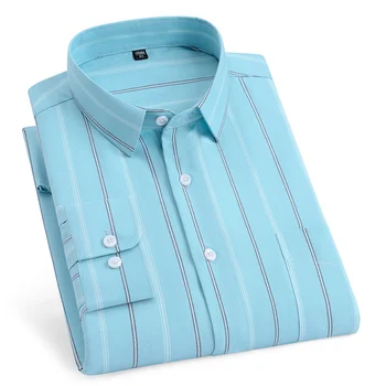 Erkek Pamuk Oxford Uzun Kollu Ekose Şerit Rahat Gömlek Cep Düzenli Fit Düğme Giysisi erkek Marka Artı Boyutu Gömlek S~11XL