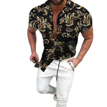 2023 Erkek Kısa kollu Gömlek Moda Avrupa ve Amerika Tarzı Erkek Gömlek Steampunk Hombre Streetwear Gömlek Erkek Gömlek Tops