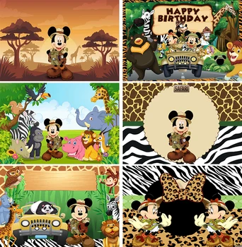 Mickey Mouse Jungle Safari Parti Temalı Zemin Mutlu Doğum Günü Gitmek Vahşi Safari Mickey Mouse Kamyon Arka Plan Çocuklar için Doğum Günü