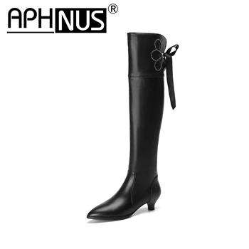 APHNUS Bayan Botları Uzun Diz Üzerinde Uyluk Yüksek Düşük Orta Topuklu Pompalar Çizmeler Kadın 2023 Ayakkabı Kadınlar İçin Yeni Çizme