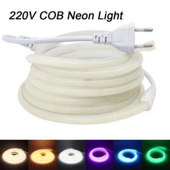 220V COB Neon ışık AB Tak 288LEDs / M Yüksek Yoğunluklu Esnek FOB LED Şerit RA90 Su Geçirmez Açık diyot Bant Lineer Aydınlatma