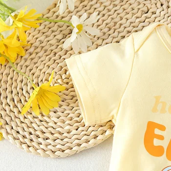 Yeni Doğan Bebek Bebek Kız Paskalya Kısa Kollu Romper Mektup Baskı Bodysuit Şort Kafa Bandı yaz kıyafetleri Seti
