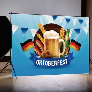 ay.QG Zemin Mavi Oktoberfest Afiş Afiş Bira Festivali Parti Fotoğraf Arka Plan Buğday Simit Cam Sosis Bayrağı Süslemeleri