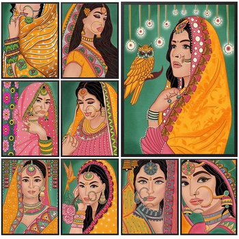 Hint Kraliyet Bayan Portre Etnik Posterler Duvar Resimleri Için Oturma Odası Ev Dekor Posteri duvar sanatı tuval yağlıboya Çerçevesiz