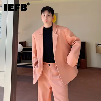 IEFB Sonbahar Kış erkek Yün Blazers Moda Kore Tarzı Pembe Yün Takım Elbise Ceket Trendi Yüksek Dereceli Erkek Giyim 2023 Yeni 9C3078