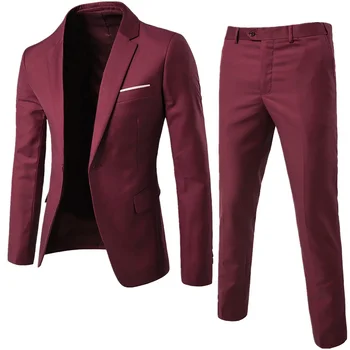 Setleri Artı Kollu Yaka Erkek Takım Elbise 2 adet / takım Giyim Toplantı İş Uzun Katı Ofis Boyutu Düğme Renk İnce erkek Düğün
