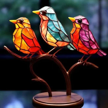 Vitray Kuşlar Şube Masaüstü Süsler, Çift Taraflı Çok Renkli Tarzı Kuşlar Renk Süsler, C