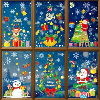 Noel Statik Etiket Kar Tanesi Noel Baba Merry Christmas Sticker 2024 pencere camı Sticker Mutlu 2024 Yeni Yıl Dekor