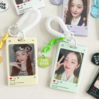 Sevimli kart çantası Fotoğraf kart tutucu Kpop Idol Kartpostal Koruyucu Kılıf Otobüs Öğrenci Kimlik Kartı Kollu Kolye Anahtarlık Kawaii Kırtasiye