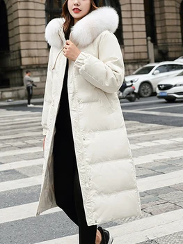 Sonbahar Kış Parkas Kadınlar Zarif Moda Uzun Palto Kadın Chic Sıcak Aşağı Dolgu Ceketler Bayanlar Casual Gevşek Kapşonlu Kabanlar
