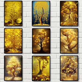 Altın Para Ağacı Poster, Galeri Baskılar, Boyama Duvar Tuval Resimleri, Oturma Odası Sticker