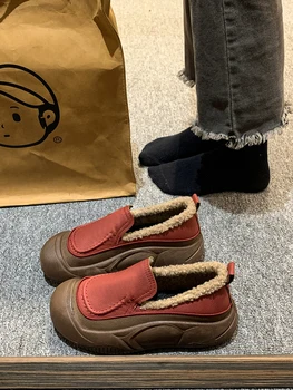 Kadın Ayakkabı Sonbahar Yuvarlak Ayak Takunya Platformu Loafer'lar Kürk Slip-on Casual Kadın Sneakers Sonbahar Sürüngen Üzerinde Kayma Kış Yeni Ücretsiz