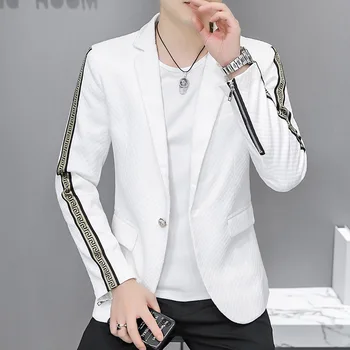 Erkekler Resmi Blazer Slim Fit 2022 Sonbahar Yeni Kore Versiyonu Trend Moda Düz Renk Rahat Tüm Maç Takım Elbise Ceket Erkek Giyim