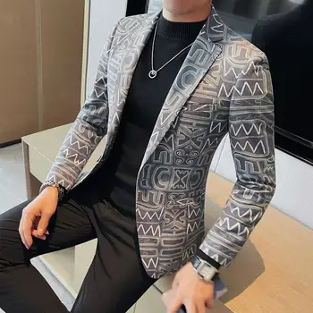 Yüksek Kaliteli erkek Baskılı Takım Elbise Ceket Erkekler için Sonbahar Moda Slim Fit Casual İş Blazers Düğün Sosyal Elbise Mont 4XL-M