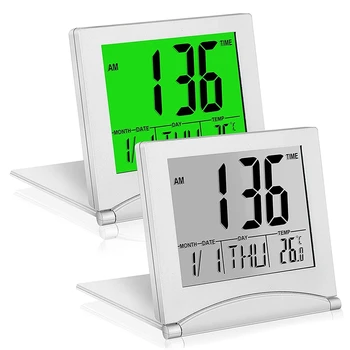 Dijital Seyahat Çalar Saat, Arkadan Aydınlatmalı Seyahat Çalar saat, Katlanabilir Takvim Ve Sıcaklık Ve Zamanlayıcı LCD Saat