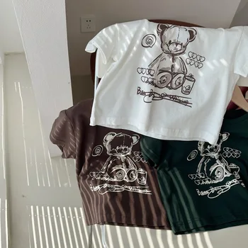 Çocuk Giyim Tees 2023 Yeni Yaz Kız Rahat Sevimli Ayı Büyük Boy kısa Kollu pamuklu tişört Fanila Çocuk Giysileri