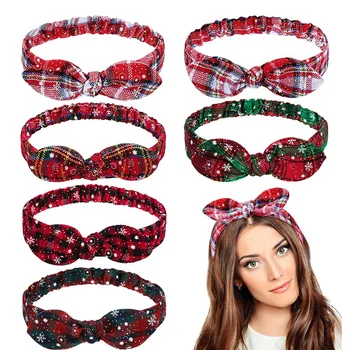 Baskılı Noel Kafa Bandı Kadınlar için saç kayışı Elastik Şapkalar Tavşan Kulak Hairband Çapraz Kravat Düğüm Bandeau Bandanalar Başkanı Wrap