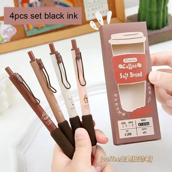 4 adet Kawaii Kalemler Yumuşak Kalem Tutar 0.5 mm Siyah Mürekkep Japon Kawaii Kırtasiye Malzemeleri Kalem Seti Estetik Jel Kalemler Tükenmez Kalem