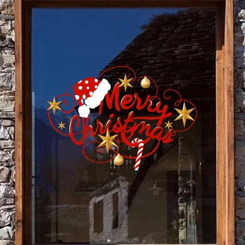 Merry Christmas Desen duvar çıkartmaları Sanat Noel Odası Dekorasyon Duvar Yeni Yıl Cam Pencereler Kendinden yapışkanlı Çıkartmaları Ev Dekor